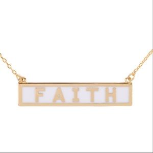 "FAITH" INSPIRATIONAL BAR NECKLACE, gold & white, NEW!